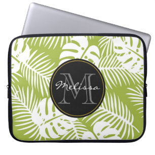 Funda Para Portátil Monograma del patrón de selva tropical de hojas de