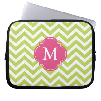Funda Para Portátil Monograma del patrón de zigzags Kiwi Green y Fusch