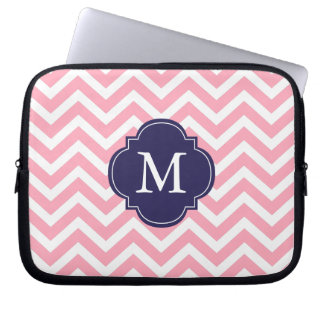 Funda Para Portátil Monograma del patrón de zigzags rosados y azules