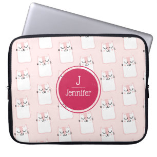 Funda Para Portátil Monograma del patrón del gato gatito durmiente