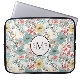 Funda Para Portátil Monograma del patrón floral de estilo japonés