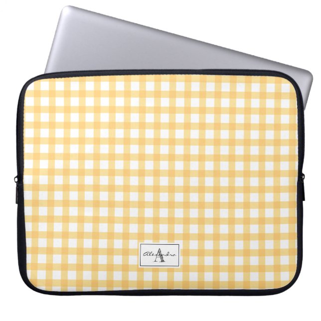 Funda Para Portátil Monograma del patrón verificado de Gingham amarill (Frente)