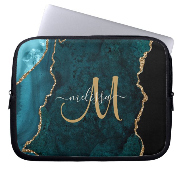 Funda Para Portátil Monograma del Personalizado de Agate Purpurina de  (Frente)
