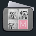 Funda Para Portátil Monograma del Personalizado de Collage de fotos de<br><div class="desc">Moderno Pastel Rosa y Gris - Utiliza 3 fotos cuadradas para crear un regalo único y personal. O puedes mantener al cachorro hipster y hacer un keepsake de moda. Si necesita ajustar las imágenes,  haga clic en la herramienta personalizar para realizar cambios.</div>