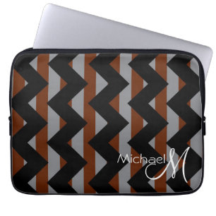 Funda Para Portátil Monograma del Personalizado Zigzag Chevron negro y