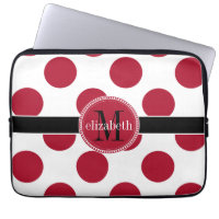 Monograma del Punto de Polka Blanco Rojo Grande