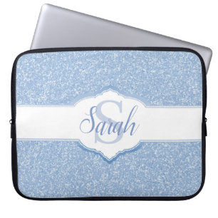 Funda Para Portátil Monograma del Purpurina azul cielo