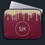 Funda Para Portátil Monograma del Purpurina de goteo de oro de Burgund<br><div class="desc">Purpurina de goteo de Faux Rojos de Oro y Borgoña y Funda de Iniciales Monogramadas Sparkle Elegant. Este funda se puede personalizar para incluir su nombre inicial y su nombre de pila.</div>
