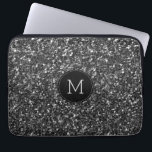 Funda Para Portátil Monograma del Purpurina de imitación negro<br><div class="desc">Monograma moderno de personalizado de imitación de purpurina negro</div>