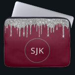 Funda Para Portátil Monograma del Purpurina rojo borgoña de plata pers<br><div class="desc">Purpurina de Faux Rojos de Plata y Borgoña Personalizado y Funda Sparkle Elegant Monogrammed Initials. Este funda se puede personalizar para incluir su nombre inicial y su nombre de pila.</div>