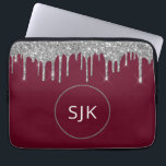 Funda Para Portátil Monograma del Purpurina rojo borgoña de plata pers<br><div class="desc">Purpurina de Faux Rojos de Plata y Borgoña Personalizado y Funda Sparkle Elegant Monogrammed Initials. Este funda se puede personalizar para incluir su nombre inicial y su nombre de pila.</div>