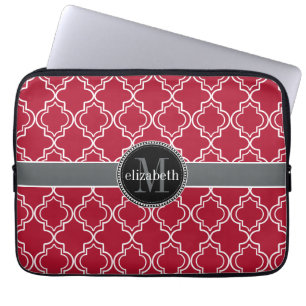 Funda Para Portátil Monograma del quatrefol marroquí rojo Berry Dk