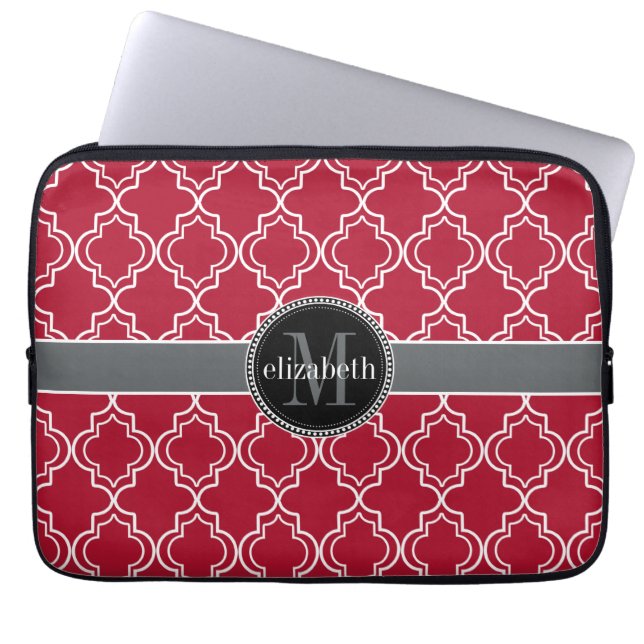 Funda Para Portátil Monograma del quatrefol marroquí rojo Berry Dk (Frente)