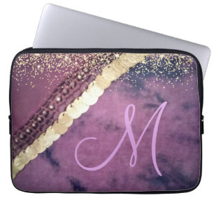 Funda Para Portátil Monograma dorado con tinta morada