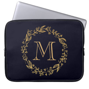 Funda Para Portátil Monograma dorado floral