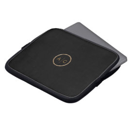 Funda Para Portátil Monograma Dorado Mínimo en NEGRO