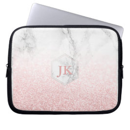 Funda Para Portátil Monograma dorado Rosa+Bokeh de nieve+Mármol