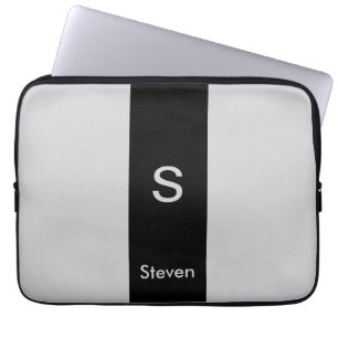 Funda Para Portátil Monograma dos tonos negro moderno y gris