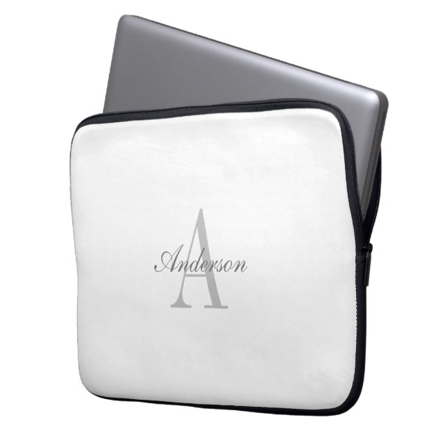 Funda Para Portátil Monograma elegante blanco y gris (Anverso izquierdo)