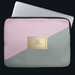 Funda Para Portátil Monograma elegante de cuero rosa verde<br><div class="desc">Elegante cuero verde rosado y tu monograma.</div>