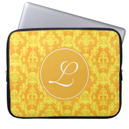 Funda Para Portátil monograma elegante de damasco dorado amarillo