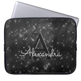 Funda Para Portátil Monograma elegante de estrellas espumosas blancas 