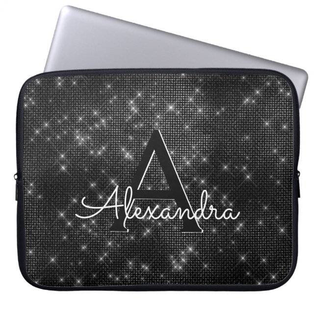 Funda Para Portátil Monograma elegante de estrellas espumosas blancas  (Frente)
