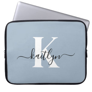 Funda Para Portátil Monograma elegante de guion azul turbio