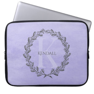 Funda Para Portátil Monograma elegante de la corona   Manga Purple par