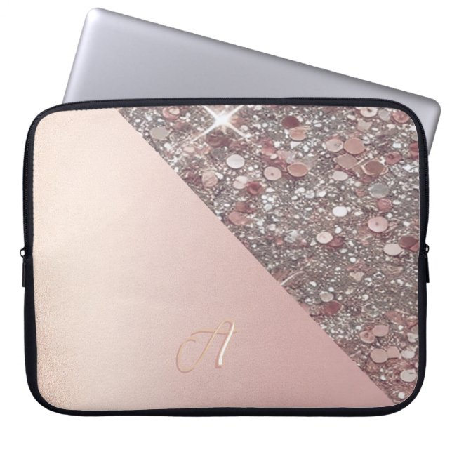 Funda Para Portátil Monograma Elegante de Oro Rosa (Frente)