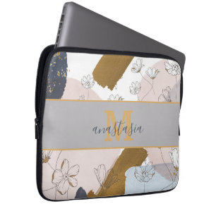 Funda Para Portátil Monograma elegante de oro rosado de lino trendy