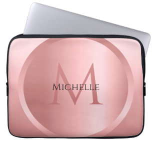 Funda Para Portátil Monograma elegante de plantilla Rosa Personalizado