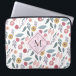 Funda Para Portátil Monograma elegante del patrón floral pastoral<br><div class="desc">Colorido patrón floral pastel con elegante monograma.</div>