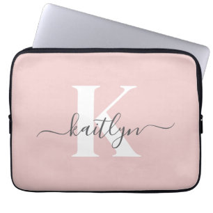 Funda Para Portátil Monograma elegante en rosa y gris