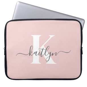 Funda Para Portátil Monograma elegante en rosa y gris