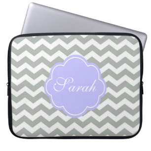 Funda Para Portátil Monograma elegante gris de chevron moderno y trend