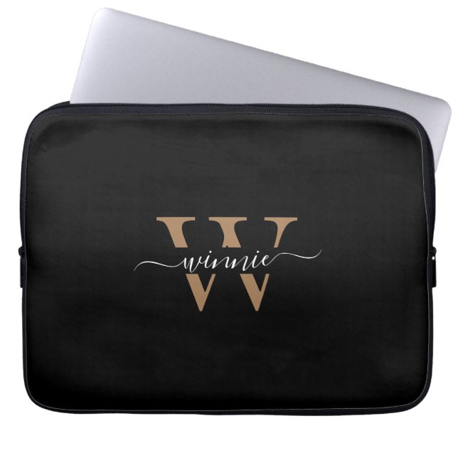 Funda Para Portátil Monograma Elegante minimo Nombre del guión dorado  (Frente)