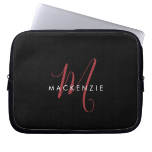 Funda Para Portátil Monograma elegante moderno en negro y rojo