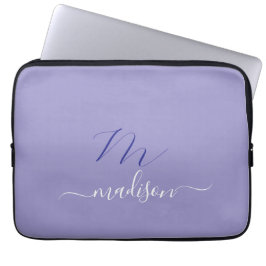 Funda Para Portátil Monograma Elegante Morado Escritura Oficina Escuel