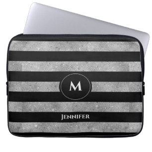 Funda Para Portátil Monograma elegante Purpurina de color negro platea