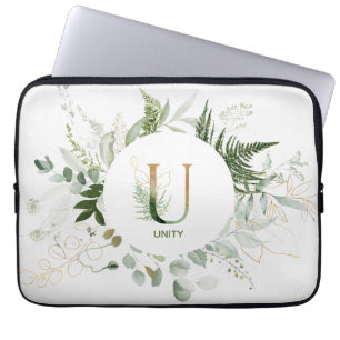 Funda Para Portátil Monograma Elegante U Foliage Wreath Portátil Sleev