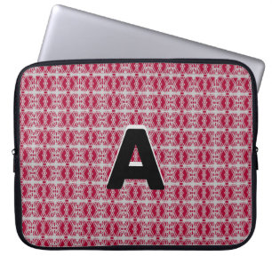 Funda Para Portátil Monograma en patrón geométrico de color burdeos y