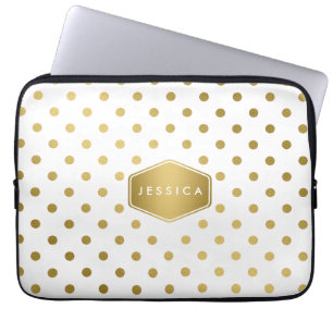 Funda Para Portátil Monograma femenino del modelo de lunares del oro