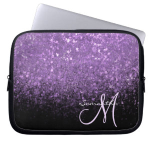 Funda Para Portátil Monograma Femenino Purpura Brillante Destello & Ne