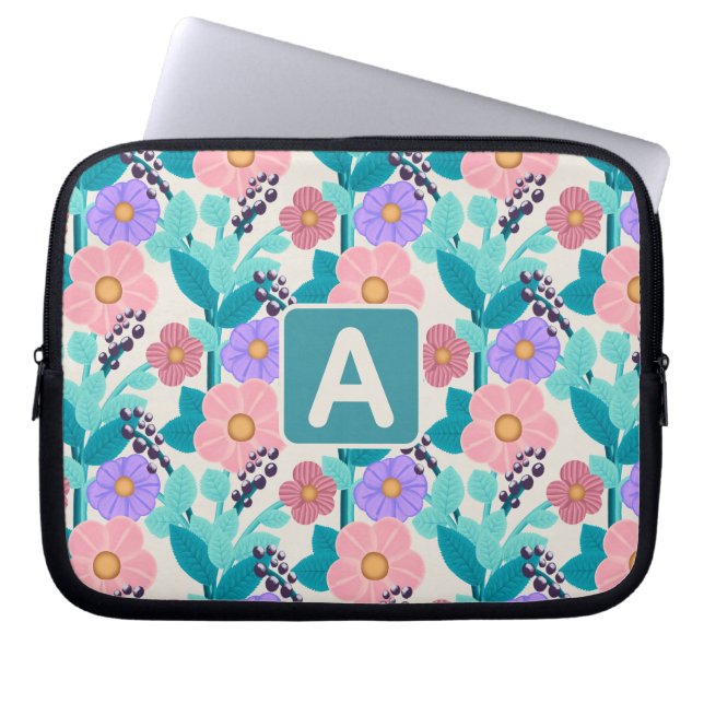 Funda Para Portátil Monograma Floral (Frente)