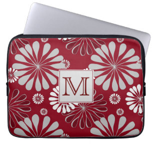 Funda Para Portátil Monograma floral borgoñón y gris