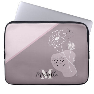 Funda Para Portátil Monograma floral de nombre personalizado del Boho 