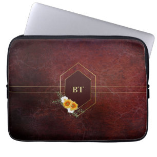 Funda Para Portátil Monograma Floral Geométrico de Piedra Burgundy Dor
