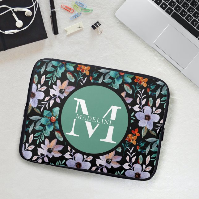 Funda Para Portátil Monograma floral moderno de bonito (Subido por el creador)