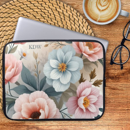 Funda Para Portátil Monograma Floral Pastel Delicado